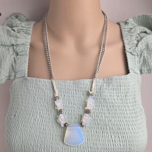 Boho‎ Gemstone Pendant Necklace Multi Strand Statement Silvertone Moonstone
